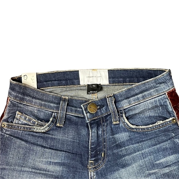 CURRENT/ELLIOTT THE STILETTO TOWNIE W/SLANTED STEP HEM TUXEDO STRIPE DENIM JEANS - Picture 9 of 16